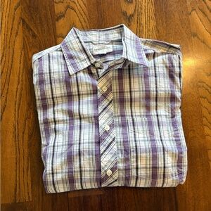Banana Republic Men's Lavender and White Checkered Shirt